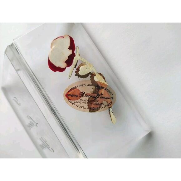 Bircraft I Love You Plaque Red Rose Lucite Handmade Indiana Vintage - Picture 3 of 5